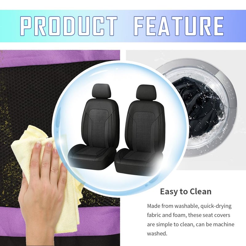 carleef 4PCS Cooling Car Seat Covers Breathable Front Seat Covers with Mesh Construction and Foam Padding Car Seat Protector to Reduce Back Sweating Universal Car Interior for Car SUV (Black) - Image 4